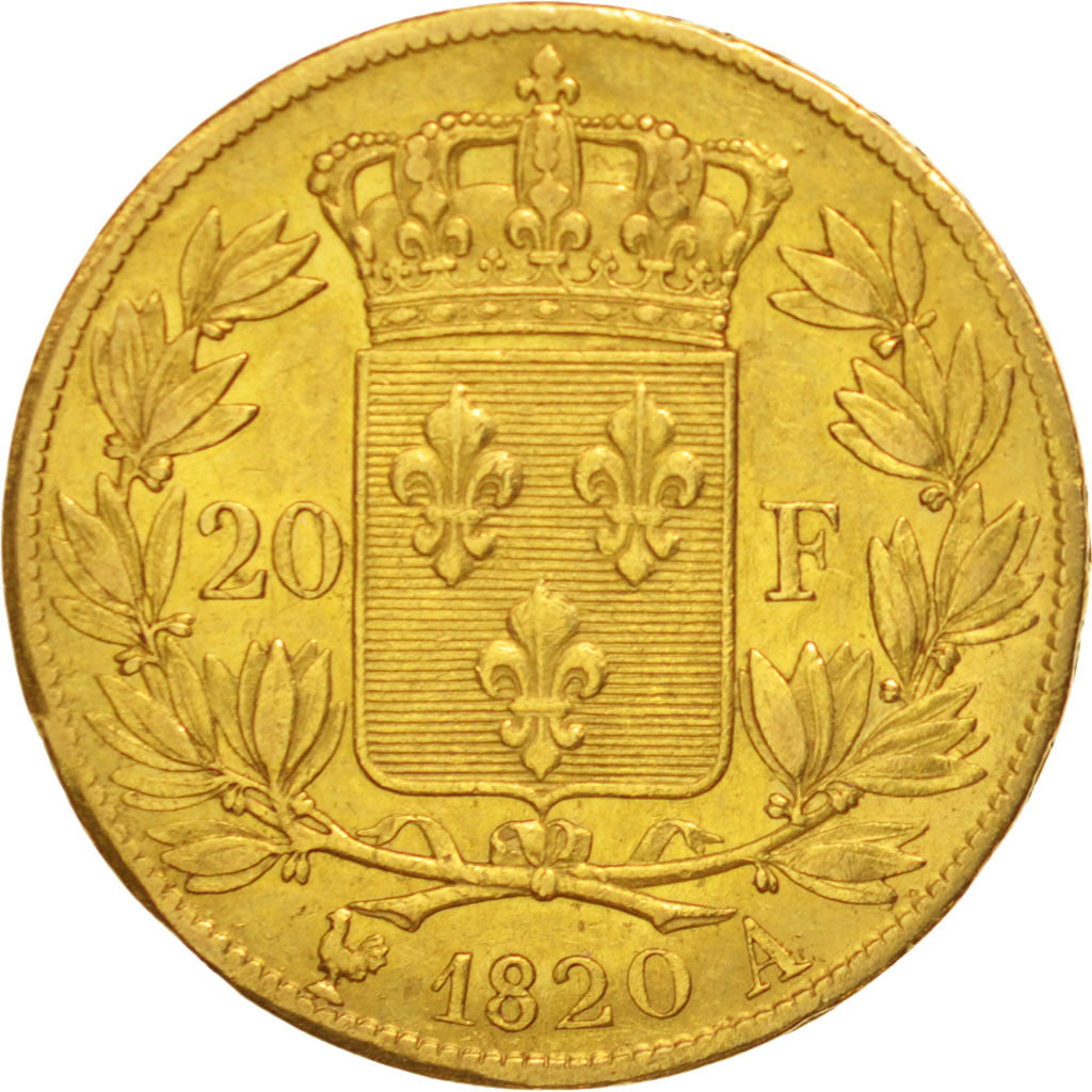 France, Louis XVIII, 20 Francs, 1820, Paris, EF(40-45),Gold,KM 712.1,Gadoury1028