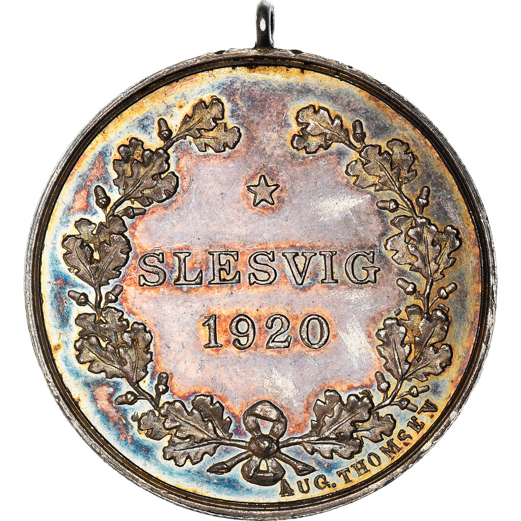 Dinamarca, medalla, Christian X, Slesvig, 1920, Thomsen, EBC+, Plata