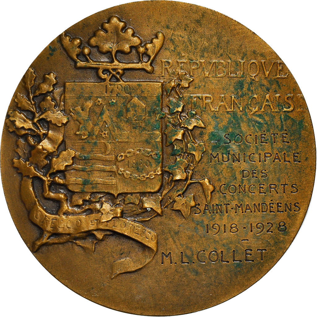 France, Medal, Société Municipale des Concerts Saint-Mandéens, Musique, 1928
