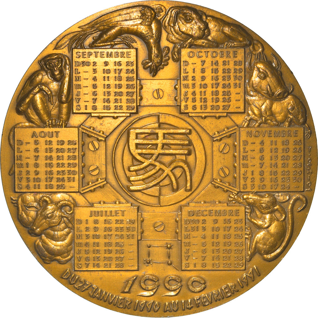 France, Médaille, Calendrier Chinois, Année du Cheval, 1990, Oshio, SUP