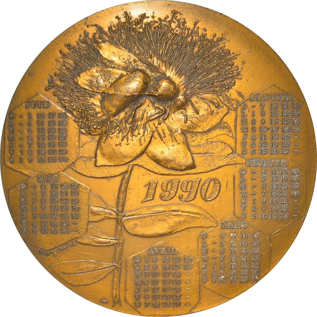 France, Medal, Calendrier, Nouvelle Année, Abeilles, Fauna, 1990, Fontalavie
