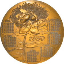 France, Medal, Calendrier, Nouvelle Année, Abeilles, Fauna, 1990, Fontalavie