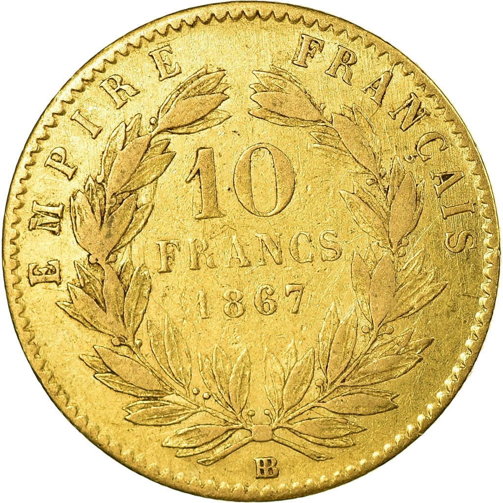 Monnaie, France, Napoleon III, Napoléon III, 10 Francs, 1867, Strasbourg, TTB