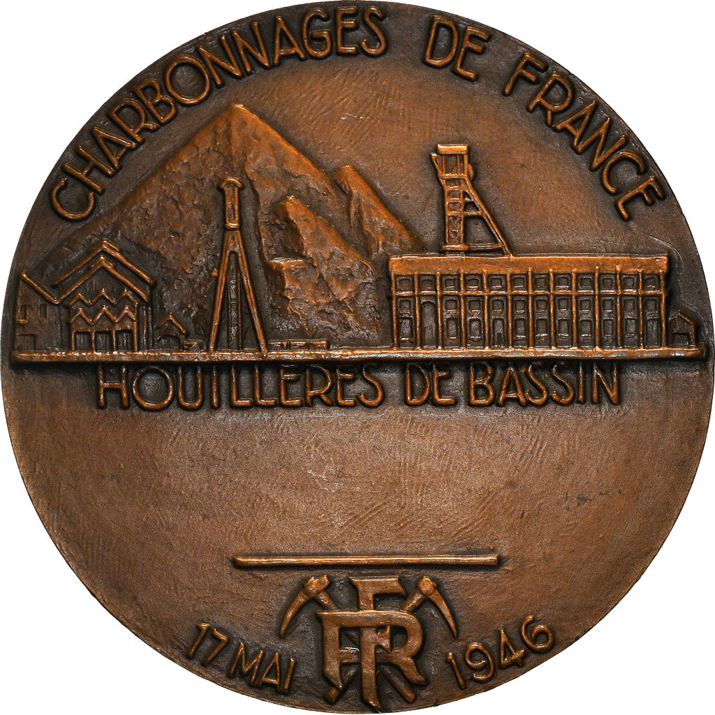 França, Medal, Mines, Charbonnages de France, 1946, Delannoy, MS(63), Bronze