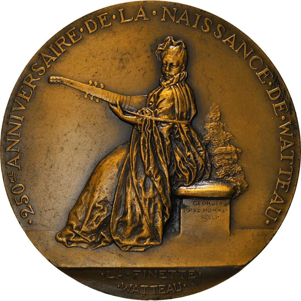 França, Medal, 250 ème Anniversaire de la Naissance de Watteau, Artes e