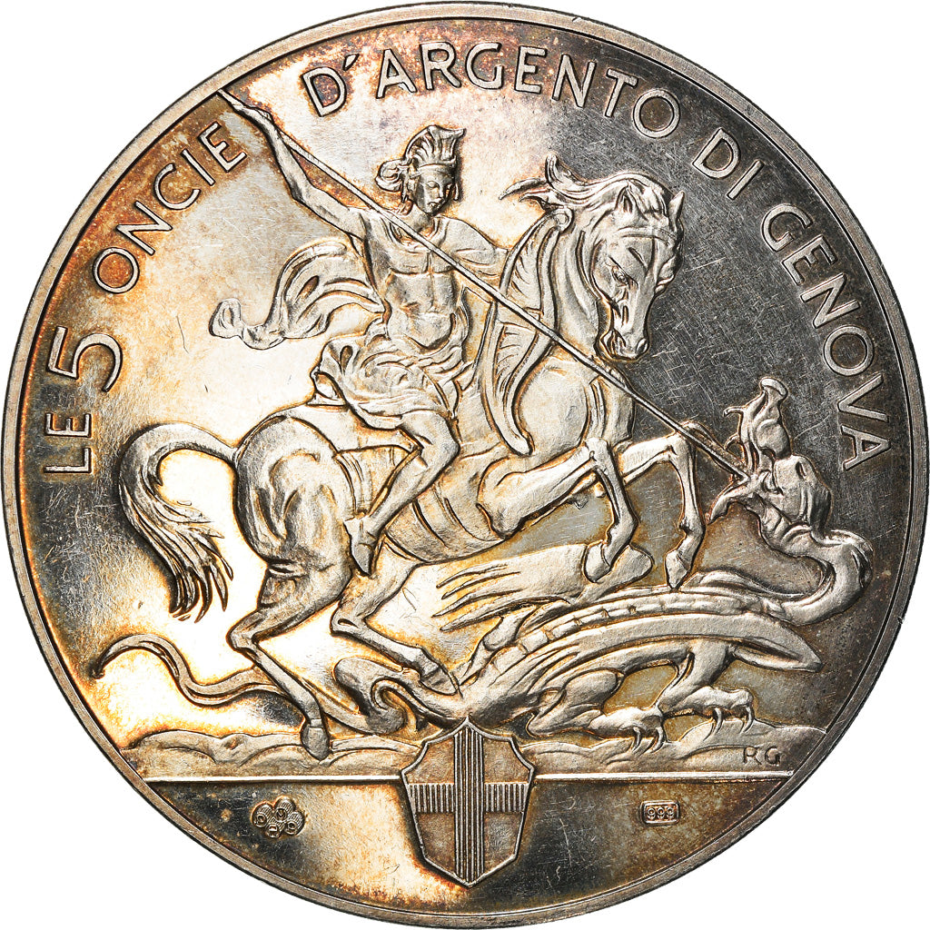 Moneta, Italia, 5 Oncie d'Argento di Genova, Cristoforo Colombo, medaglia, SPL