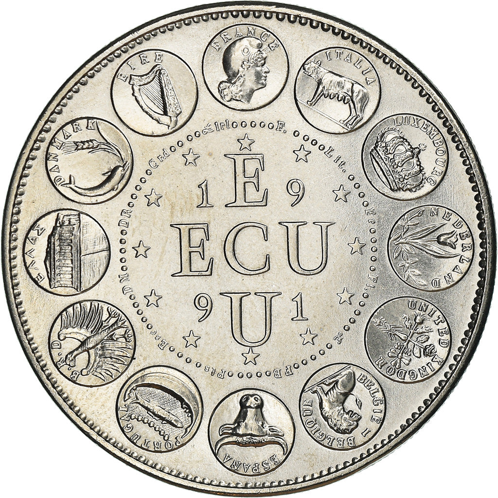França, Medal, Ecu Europa, Marianne, Politics, 1991, Rodier, MS(65-70)