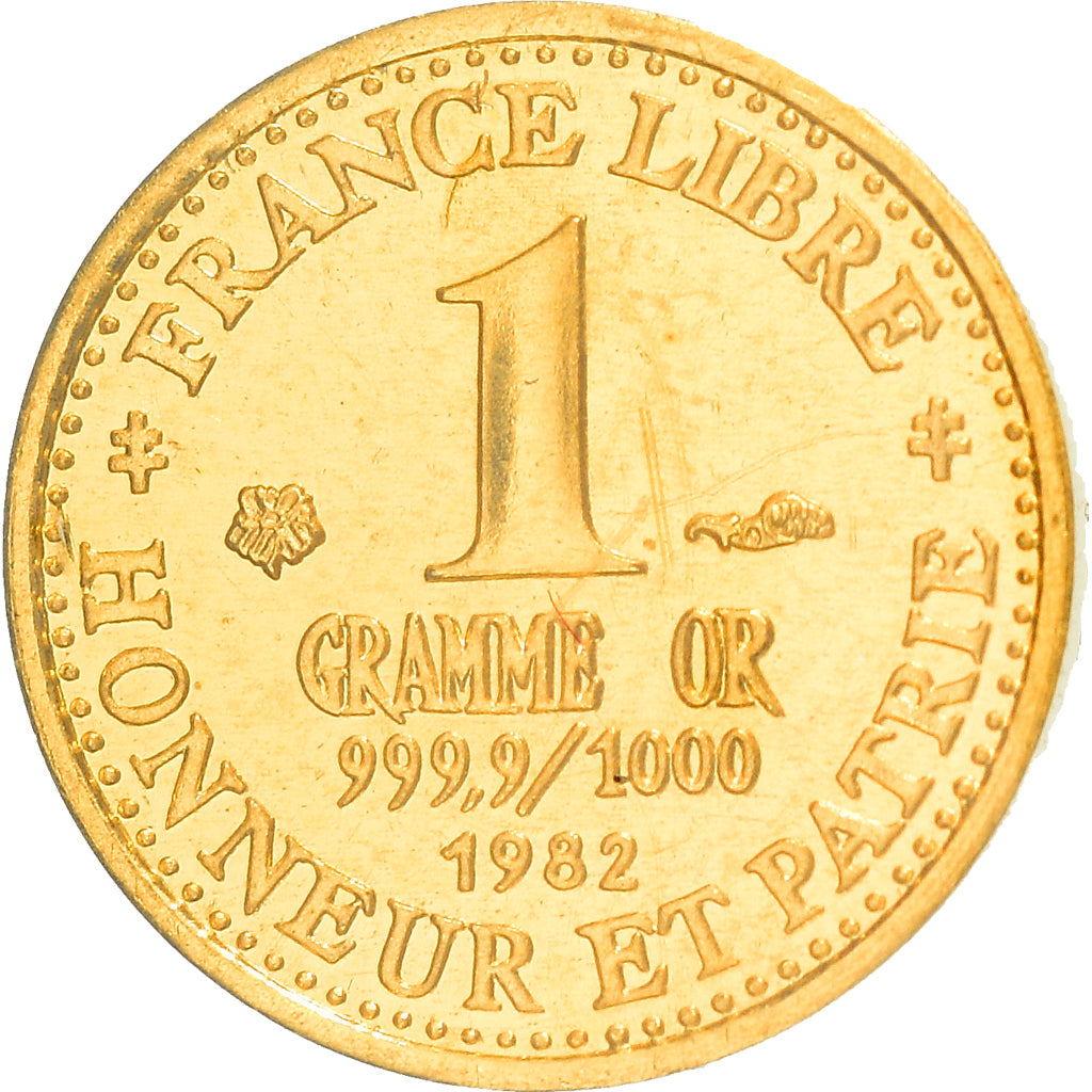France, Medal, 1 Gramme Or Charles de Gaulle, Politics, 1982, MS(65-70), Gold