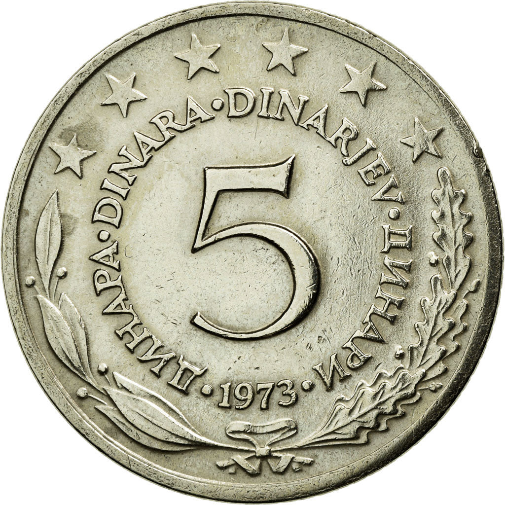 Moneda, Yugoslavia, 5 Dinara, 1973, MBC, Cobre - níquel - cinc, KM:58