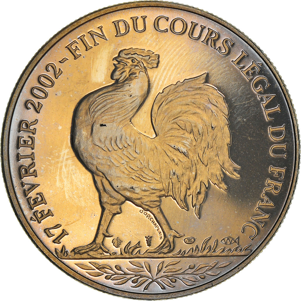 France, Medal, Coq, Fin du Cours Légal du Franc, Politics, 2002, MS(63)