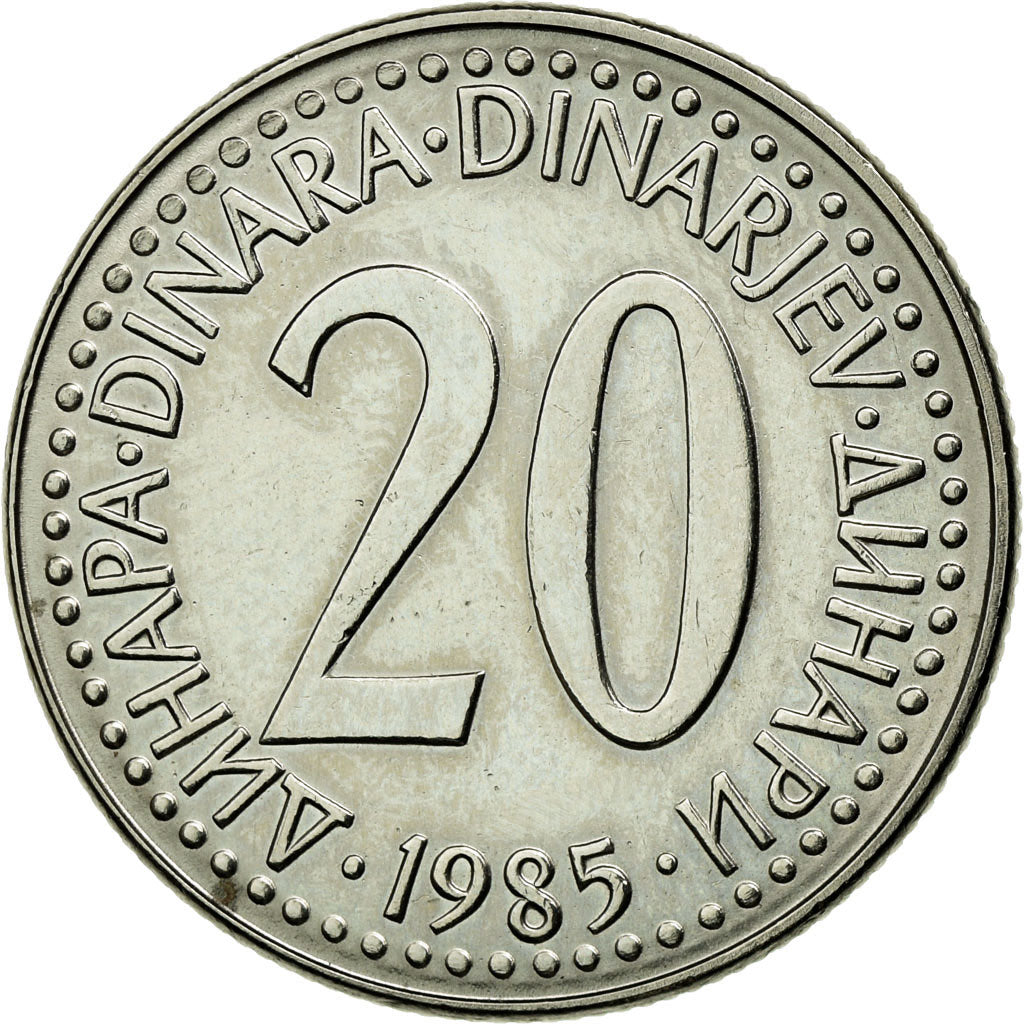 Coin, Yugoslavia, 20 Dinara, 1985, EF(40-45), Copper-Nickel-Zinc, KM:112