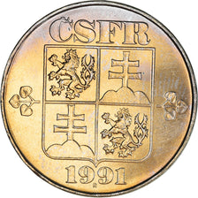 Coin, Czechoslovakia, 5 Korun, 1991, MS(63), Copper-nickel, KM:152