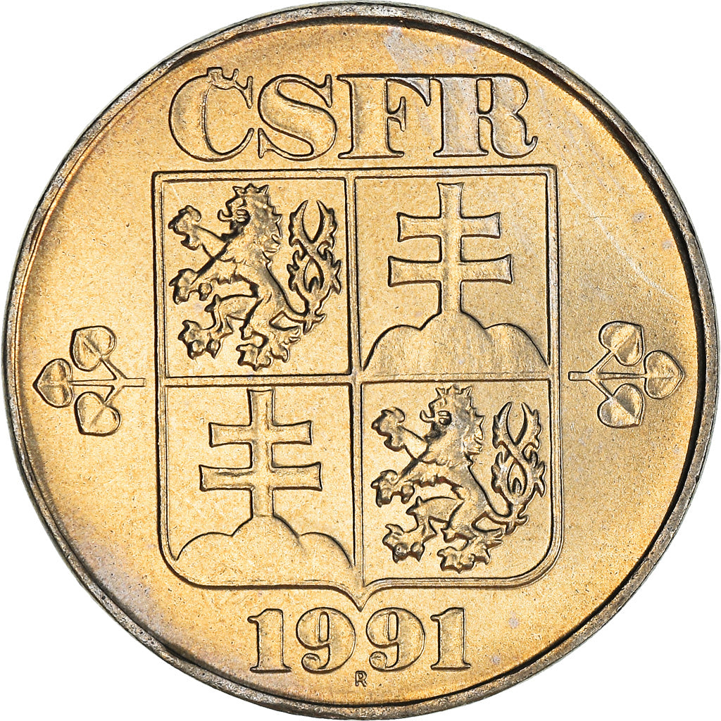 Coin, Czechoslovakia, 2 Koruny, 1991, MS(63), Copper-nickel, KM:148
