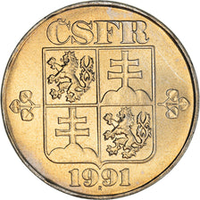 Coin, Czechoslovakia, 2 Koruny, 1991, MS(63), Copper-nickel, KM:148