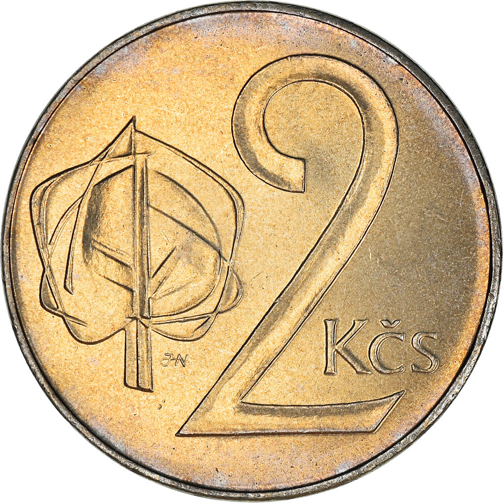 Coin, Czechoslovakia, 2 Koruny, 1991, MS(63), Copper-nickel, KM:148