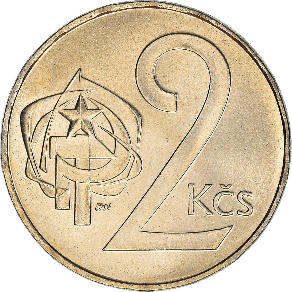 Coin, Czechoslovakia, 2 Koruny, 1990, MS(63), Copper-nickel, KM:75