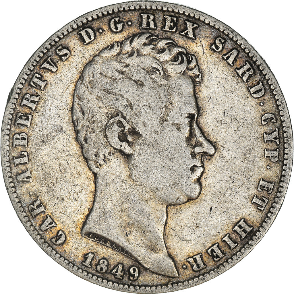 Monnaie, États italiens, SARDINIA, Carlo Alberto, 5 Lire, 1849, Genoa, TB