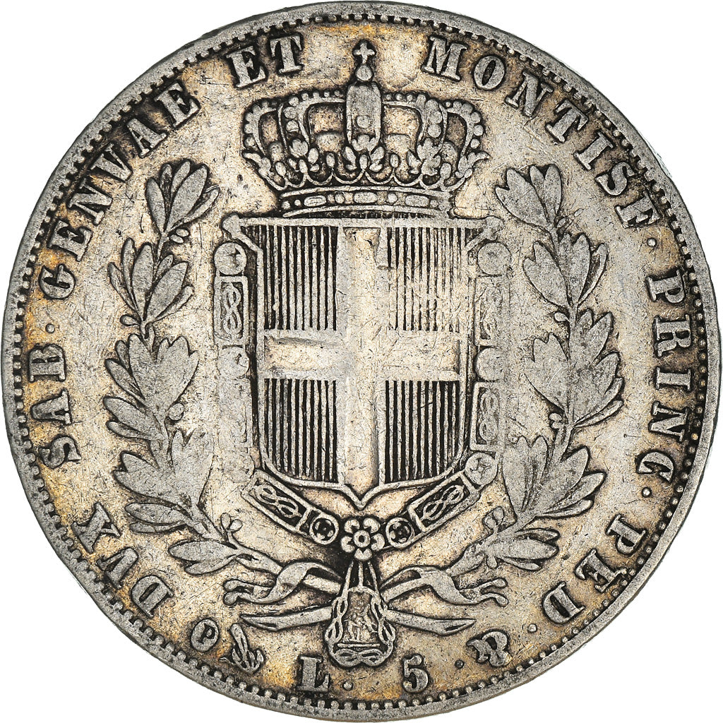 Monnaie, États italiens, SARDINIA, Carlo Alberto, 5 Lire, 1849, Genoa, TB