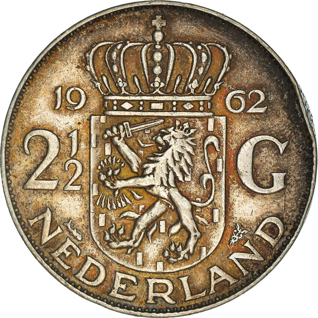 Moneta, Paesi Bassi, Juliana, 2-1/2 Gulden, 1962, BB+, Argento, KM:185