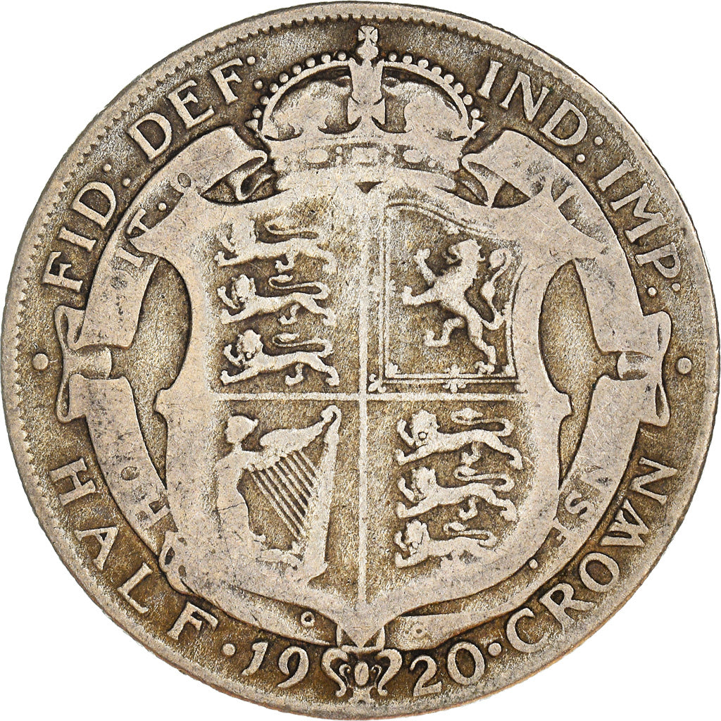 Coin, Great Britain, George V, 1/2 Crown, 1920, VF(30-35), Silver, KM:818.1a