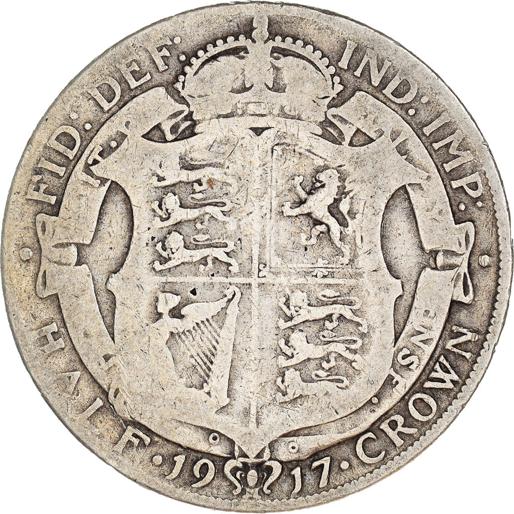 Coin, Great Britain, George V, 1/2 Crown, 1917, VF(20-25), Silver, KM:818.1