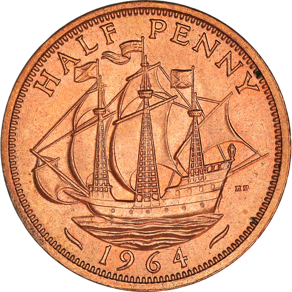Coin, Great Britain, Elizabeth II, 1/2 Penny, 1964, MS(63), Bronze, KM:896