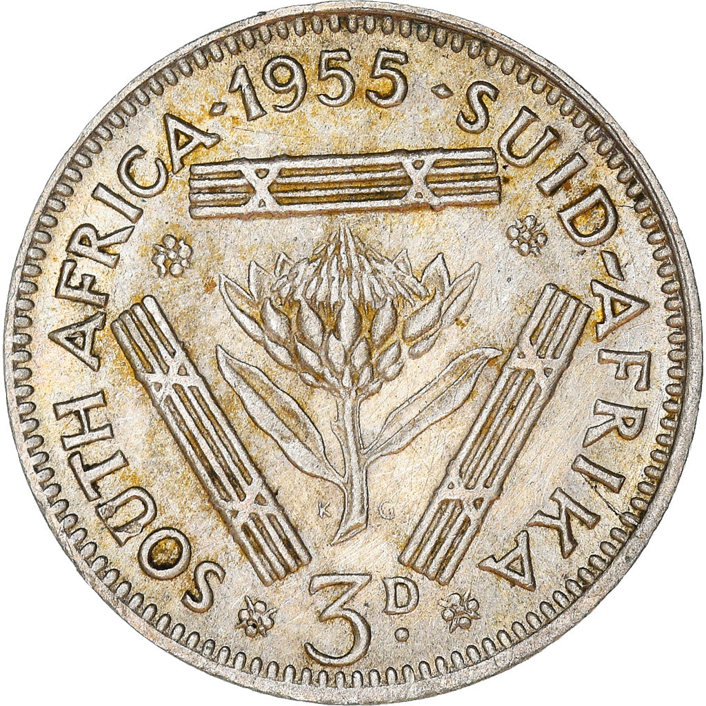 Coin, South Africa, Elizabeth II, 3 Pence, 1955, AU(50-53), Silver, KM:47
