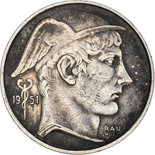 Coin, Belgium, 20 Francs, 20 Frank, 1951, EF(40-45), Silver, KM:141.1