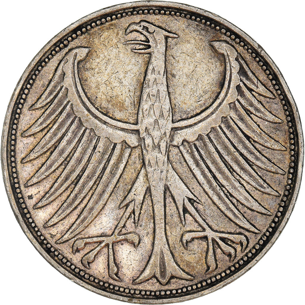 Coin, GERMANY - FEDERAL REPUBLIC, 5 Mark, 1951, Karlsruhe, EF(40-45), Silver