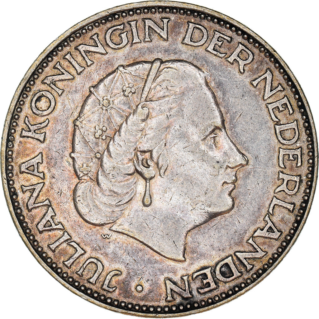 Coin, Netherlands, Juliana, 2-1/2 Gulden, 1960, AU(50-53), Silver, KM:185