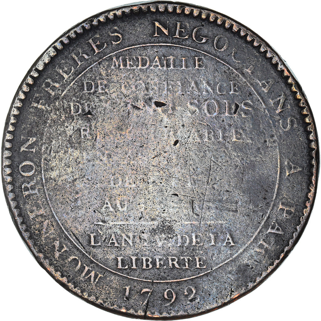 Coin, France, Monneron, 5 Sols, 1792, Birmingham, VF(20-25), Bronze, KM:Tn31