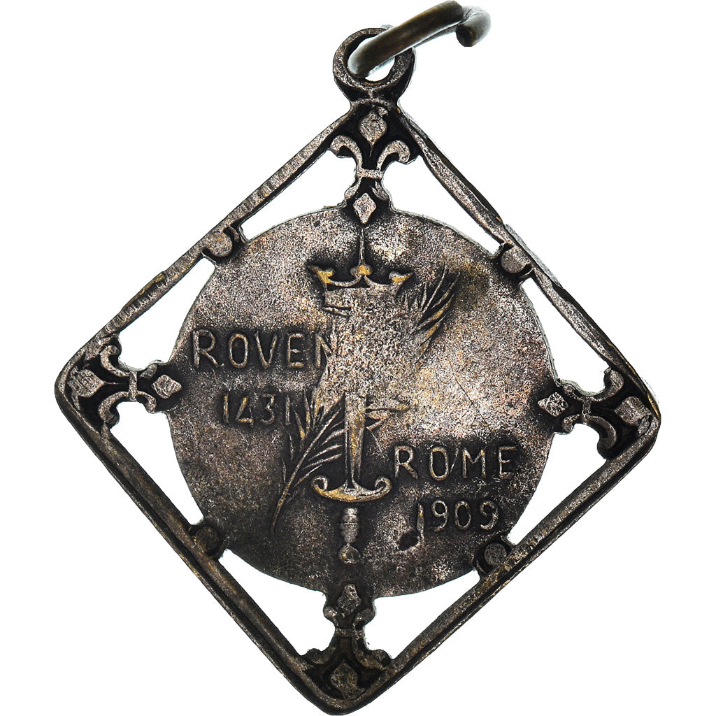 France, Medal, Jeanne d'Arc, Rouen-Rome, History, 1909, AU(50-53), Silvered
