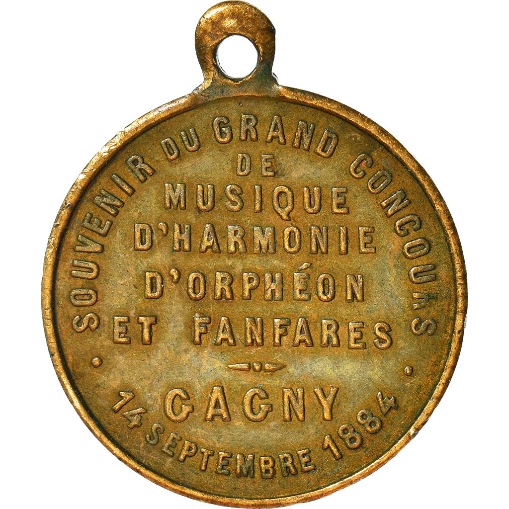 Francia, medalla, Concours de Musique, Gagny, Arts & Culture, 1884, MBC+, Latón