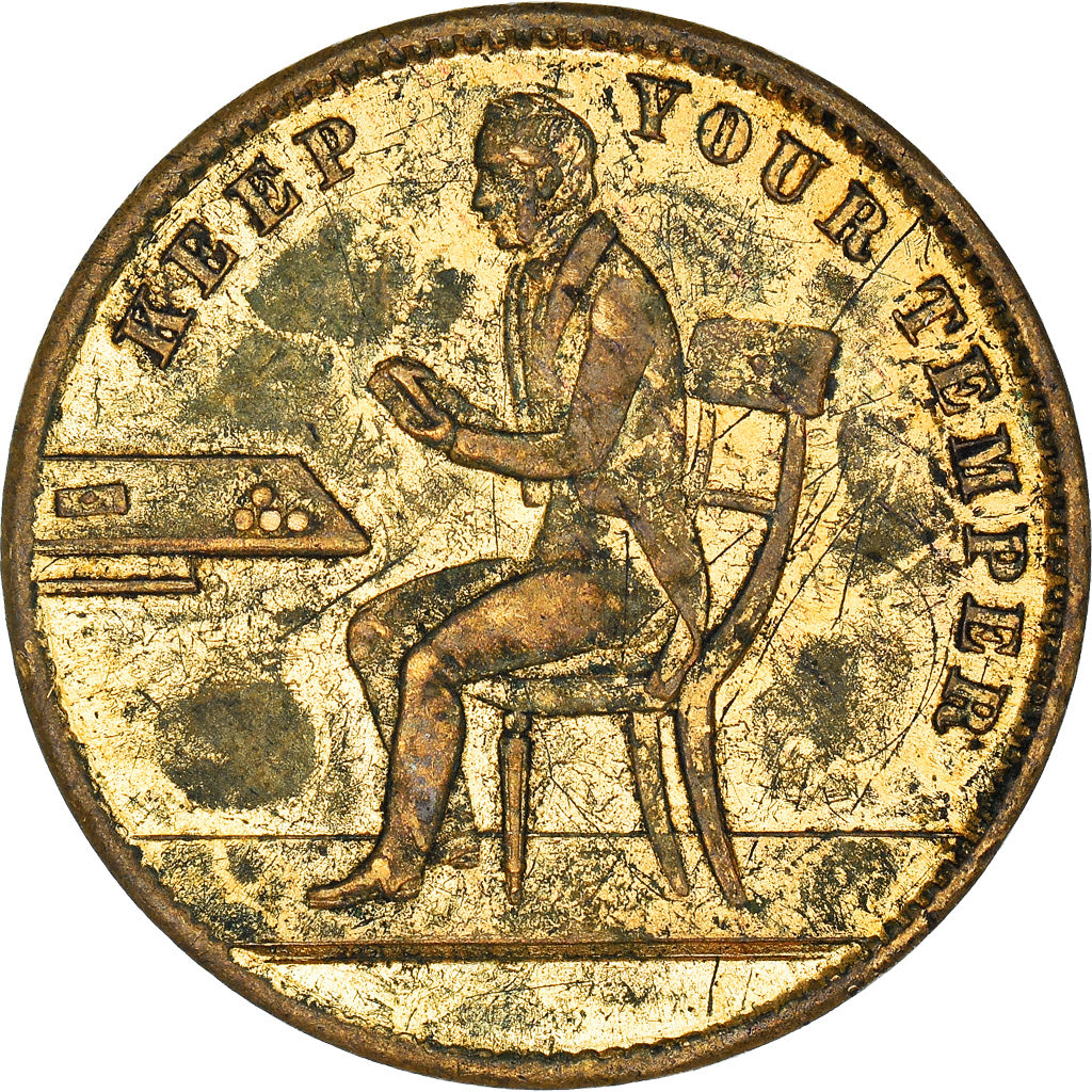 United Kingdom, Token, Gaming, Keep your temper, Victoria, 1853, VF(20-25)