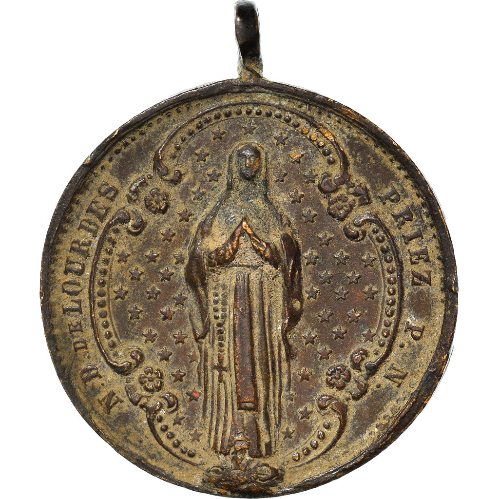 França, Medal, Notre Dame de Lourdes, Crenças e religiões, 1858, VF(30-35)