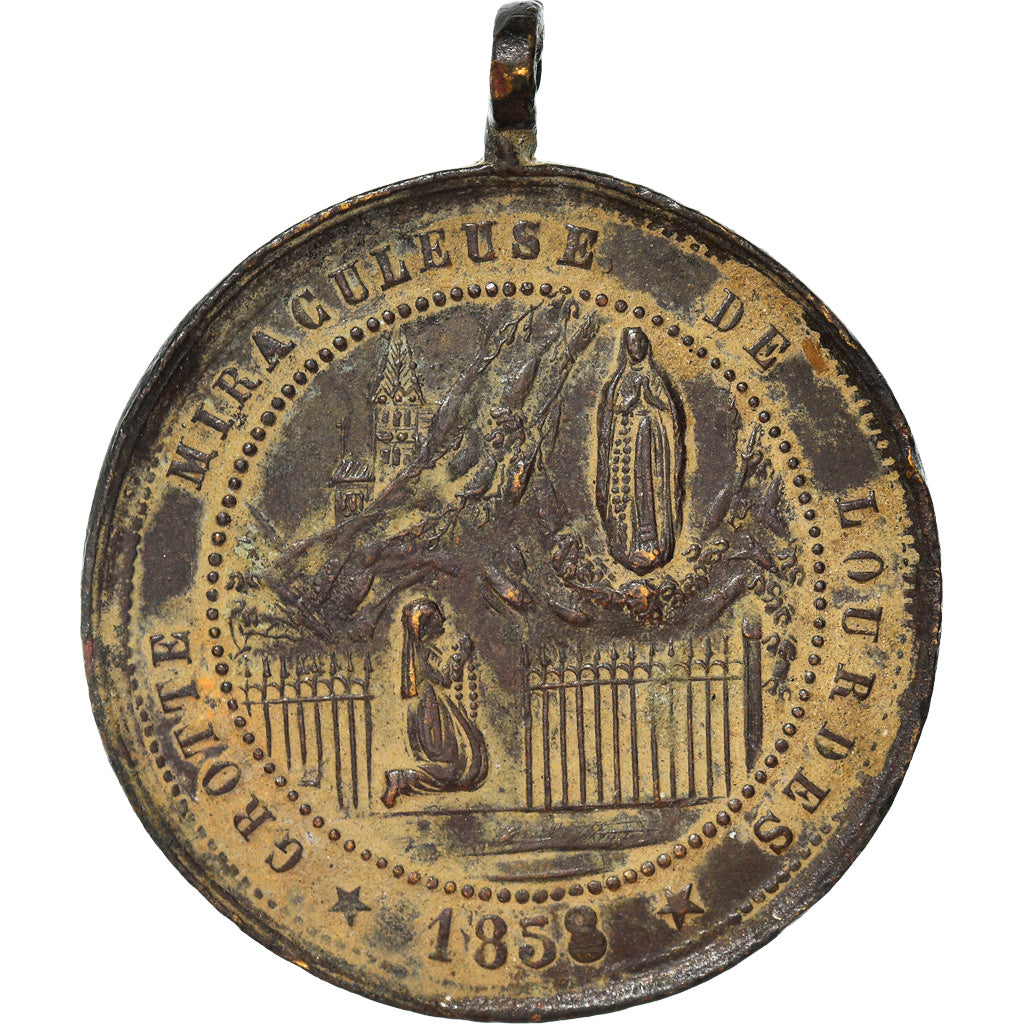 França, Medal, Notre Dame de Lourdes, Crenças e religiões, 1858, VF(30-35)