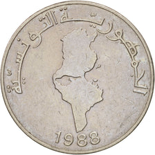 Tunisia, Dinar, 1988, EF(40-45), Copper-nickel, KM:319