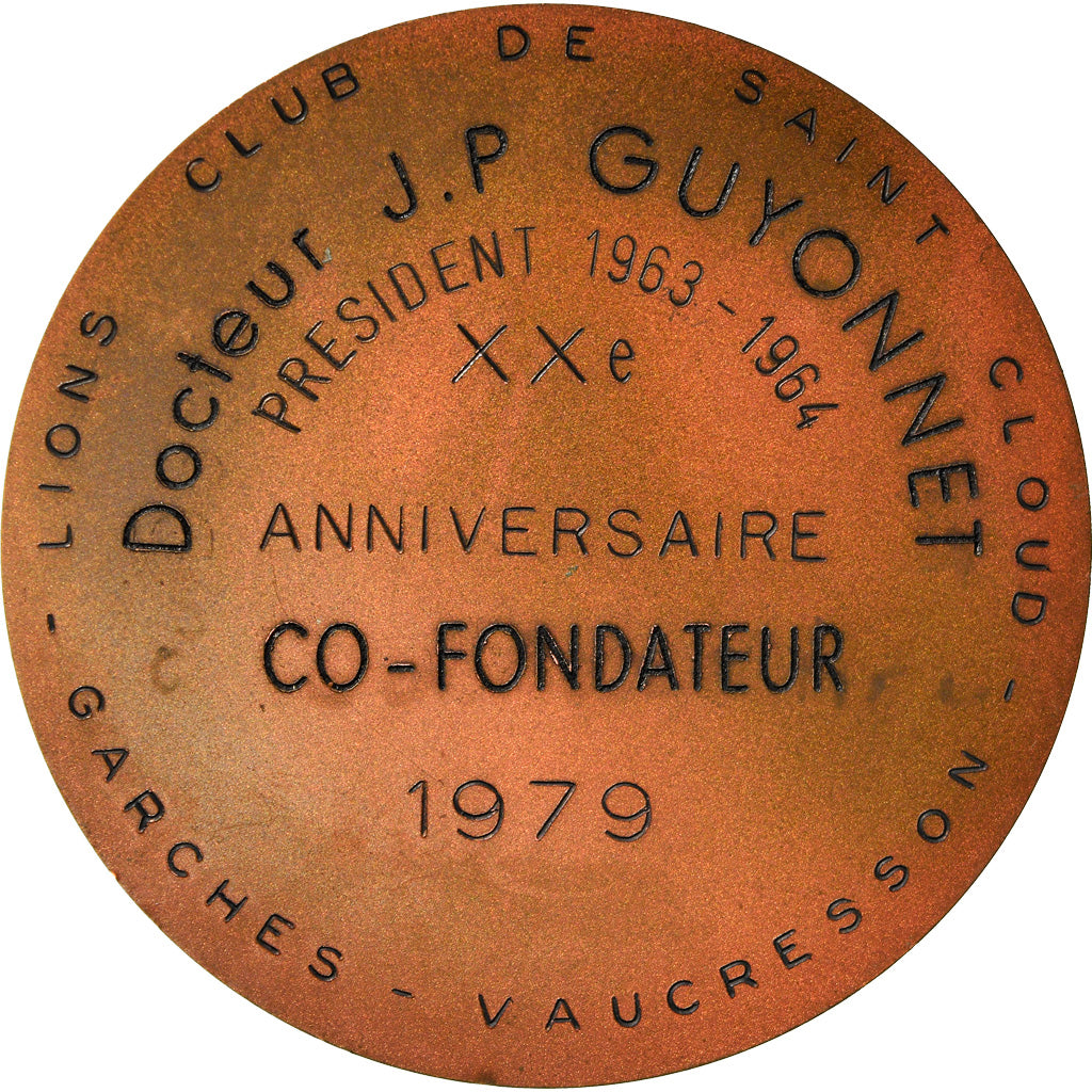 Francia, medaglia, Lions Club de Saint Cloud, Docteur J.P Guyonnet, 1979