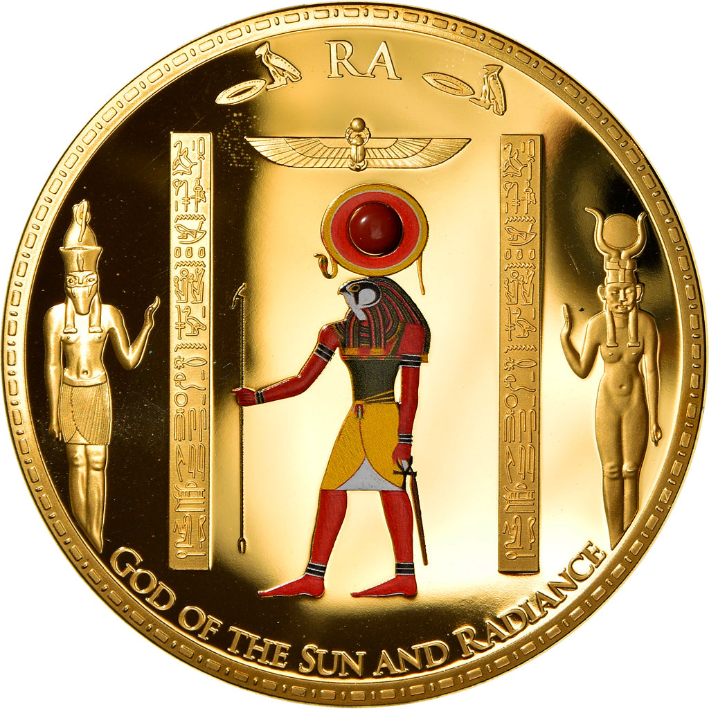 Egypt, Medal, RA, God of the Sun and Radiance, History, MS(65-70), Copper Gilt