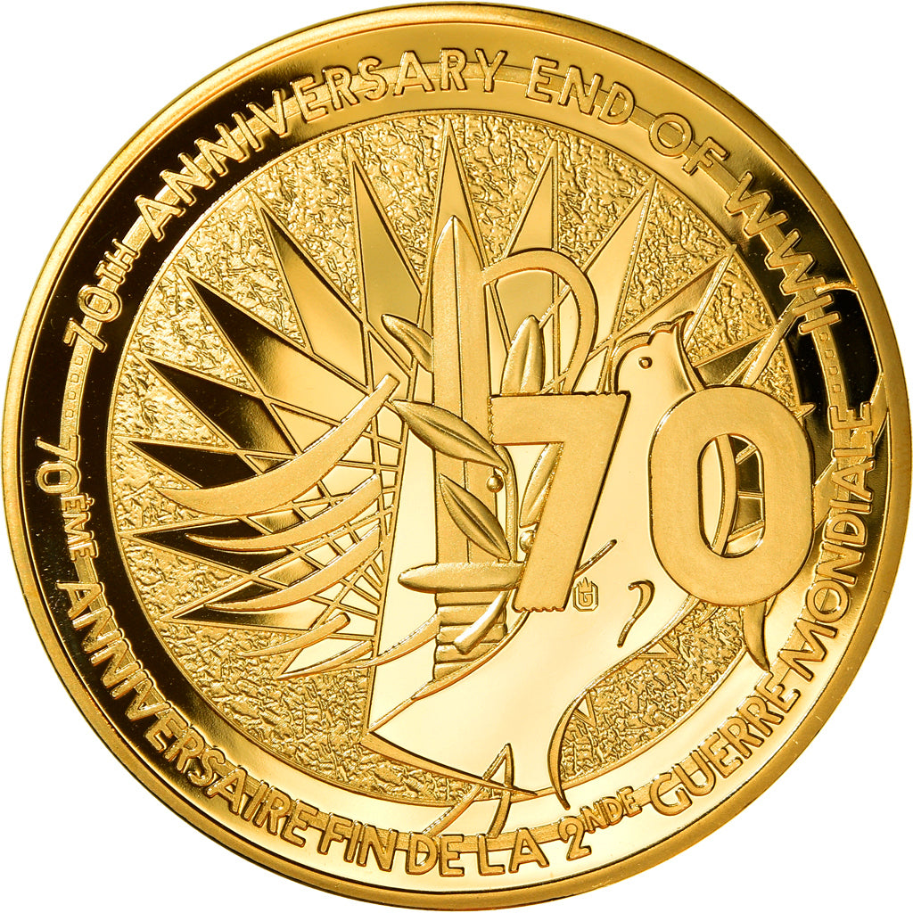 Francia, medalla, De Gaulle, Fin de la Guerre, 70 Ans, History, FDC, Copper Gilt