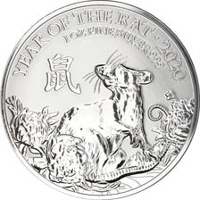 Moeda, Grã-Bretanha, Année du Rat, 2 Pounds - 1 Oz, 2020, MS(65-70), Prata