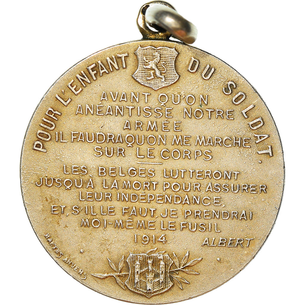 Belgium, Medal, Albert Ier, Pour l'Enfant du Soldat, WAR, 1914, Baetes