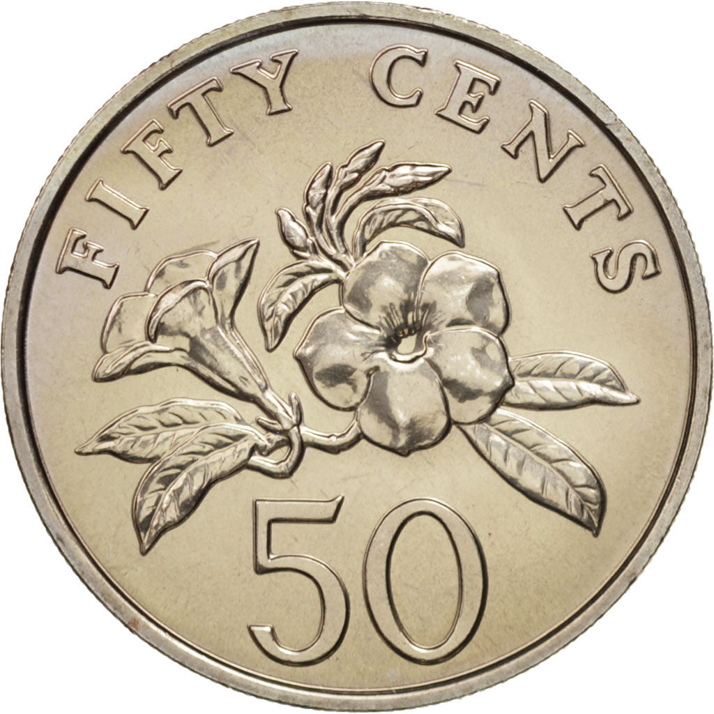 Coin, Singapore, 50 Cents, 1988, British Royal Mint, MS(64), Copper-nickel