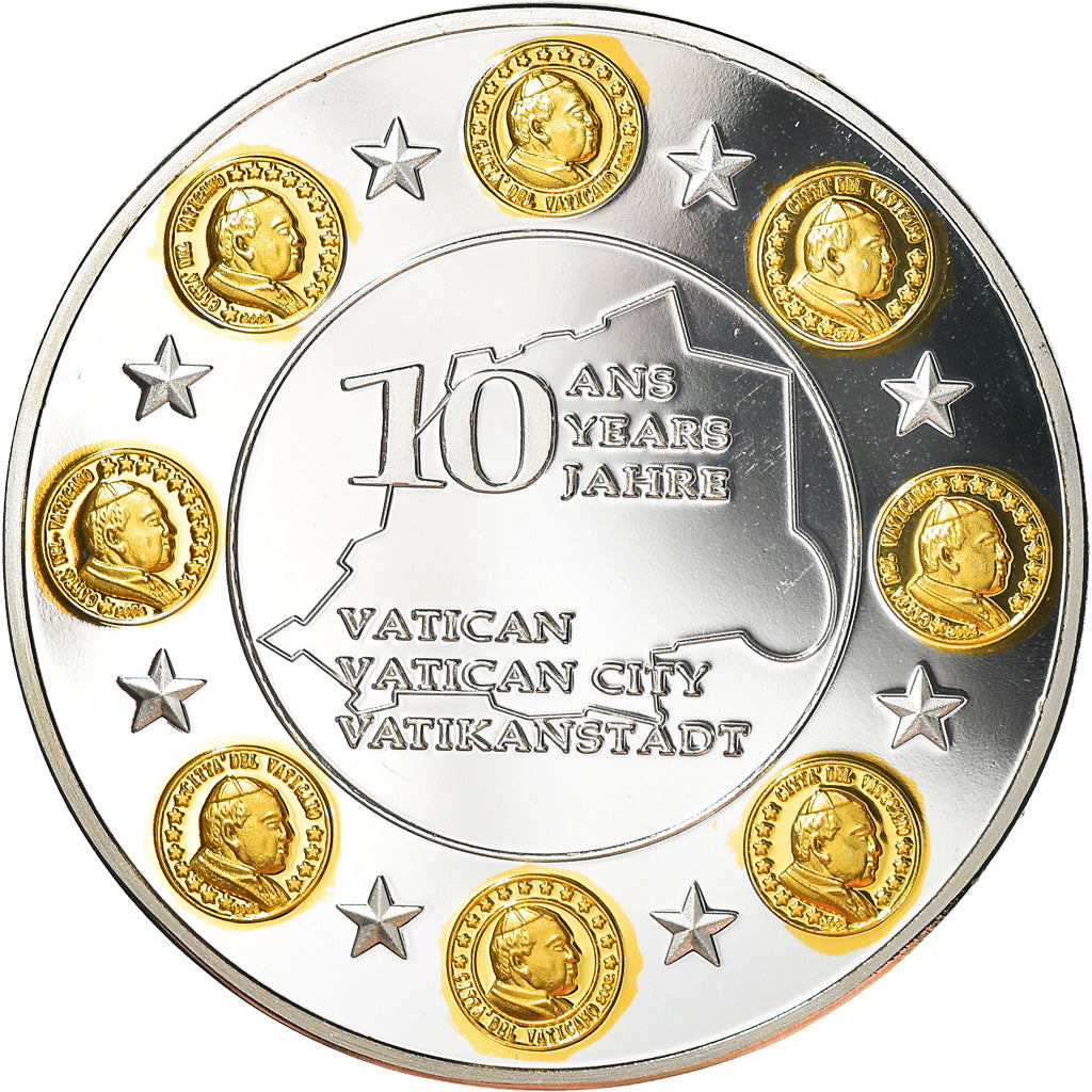 France, Medal, 10 ans de l'Euro, Vatican, 2012, MS(65-70), Copper Plated Silver