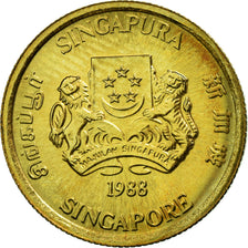 Coin, Singapore, 5 Cents, 1988, British Royal Mint, MS(64), Aluminum-Bronze