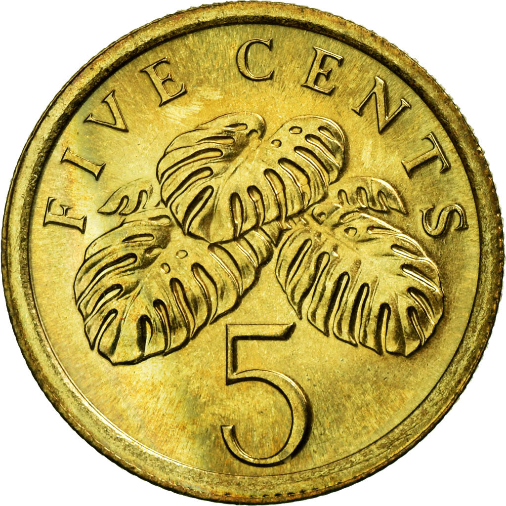 Coin, Singapore, 5 Cents, 1988, British Royal Mint, MS(64), Aluminum-Bronze