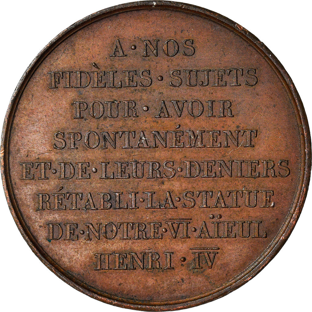 France, Médaille, Louis XVIII, Rétablissement de la statue d'Henri IV