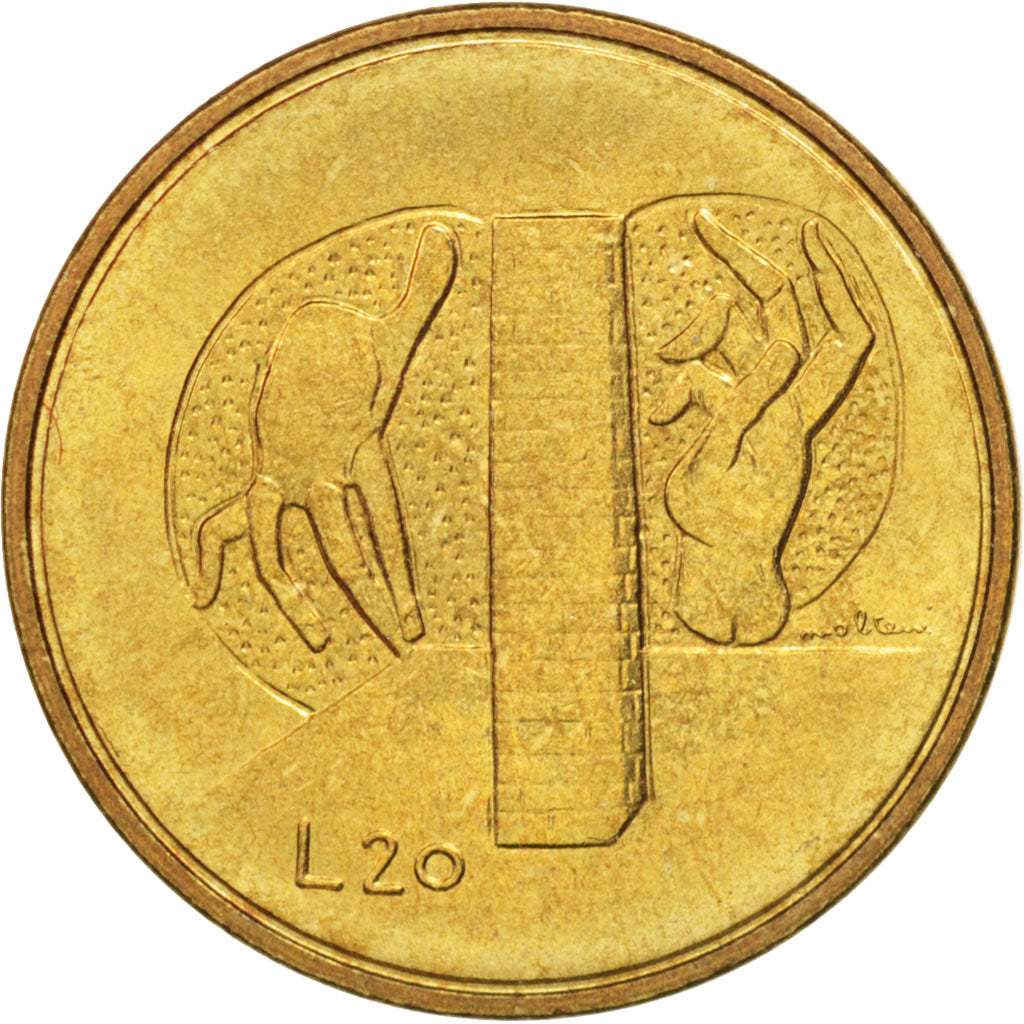 San Marino, 20 Lire, 1976, MS(63), Aluminum-Bronze, KM:55