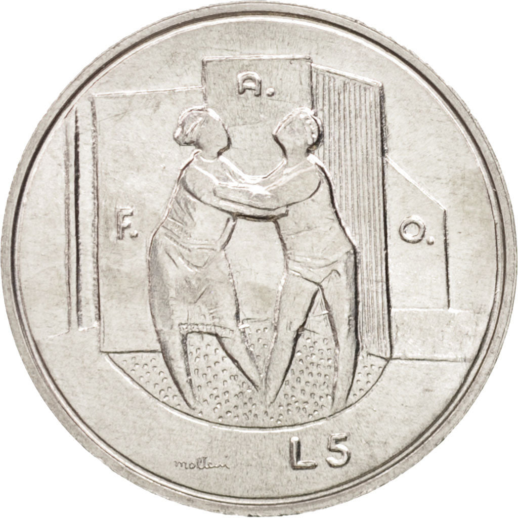San Marino, 5 Lire, 1976, MS(63), Aluminum, KM:53