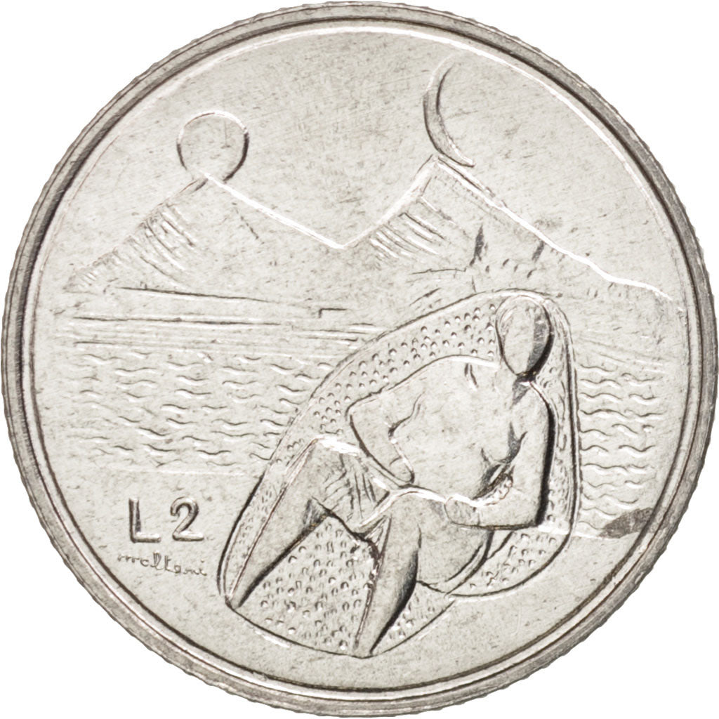 San Marino, 2 Lire, 1976, MS(63), Aluminum, KM:52
